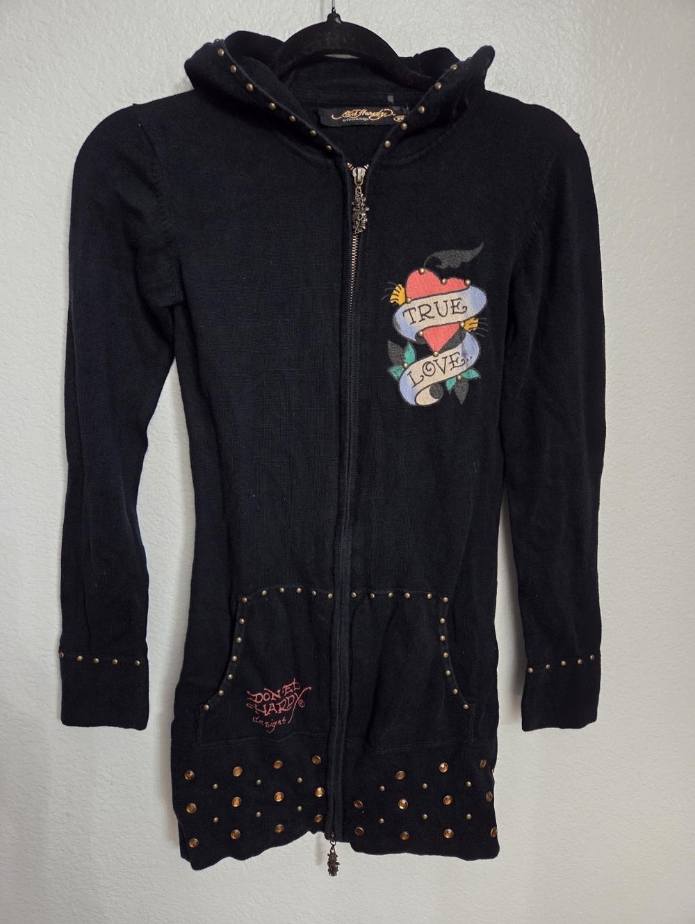 Ed Hardy Christian Audigier True Love Sweater Women's Size Xsmall Zip Up Y2K